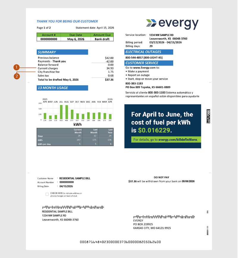 front of bill example